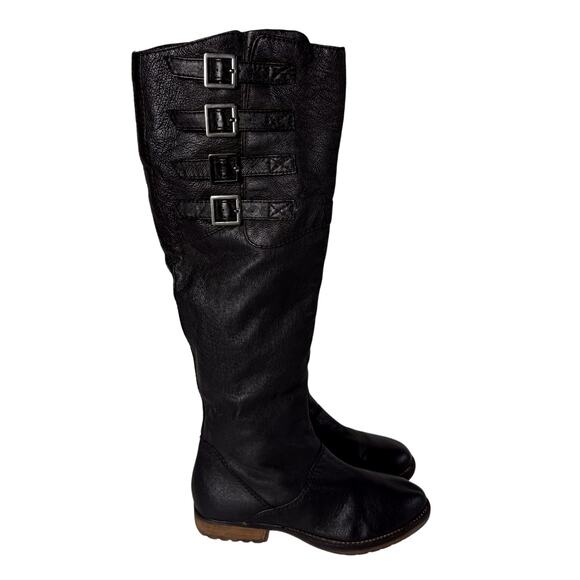 Steve Madden Miidori Tall Boots Womens sz 7 Black Leather Knee High Preppy Punk - Picture 1 of 8